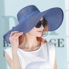 Load image into Gallery viewer, Women Hats - Ladies Summer Hats - Elegant Bow Straw Hats For Women - Seaside Foldable Sun Hat
