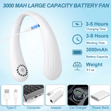 Load image into Gallery viewer, Portable Bladeless Neck Fan, Hand Free Leafless Neckband Fan, Rechargeable Wearable Personal Fan with 3000 mAh Long-Lasting Battery, Adjustable 3 Speeds
