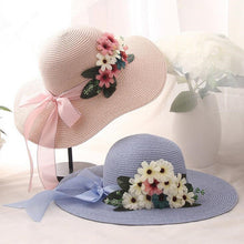 Load image into Gallery viewer, Women Hats - Double Flowers Weave Straw Hat - Wide Brim Summer Hats For Women - Outdoor Beach Hat
