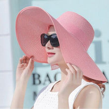 Load image into Gallery viewer, Women Hats - Ladies Summer Hats - Elegant Bow Straw Hats For Women - Seaside Foldable Sun Hat
