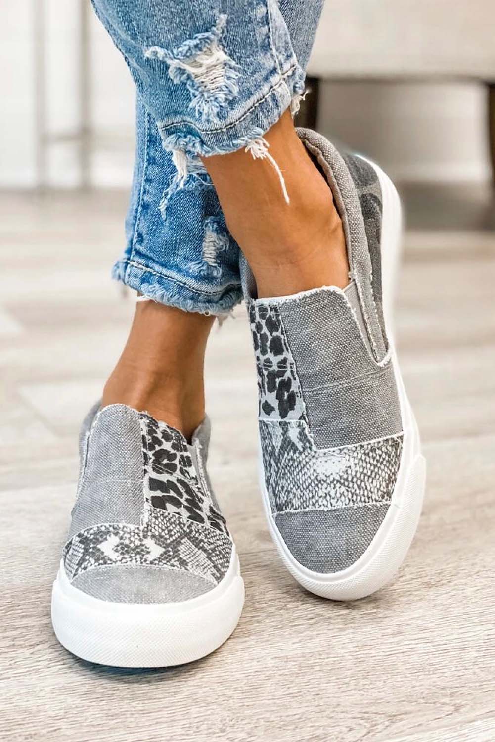 Leopard Snake Print Slip On Canvas Sneakers