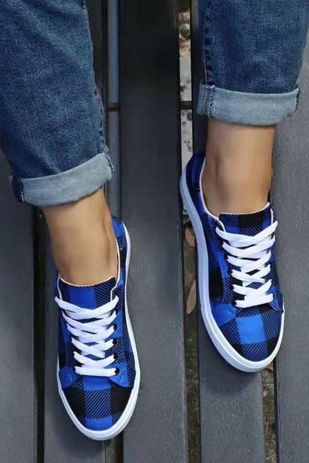 Blue Plaid Flat Canvas Sneaker