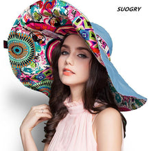 Load image into Gallery viewer, Women Hats - Designer Flower Foldable Brimmed Sun Hat - Summer Hats for Women
